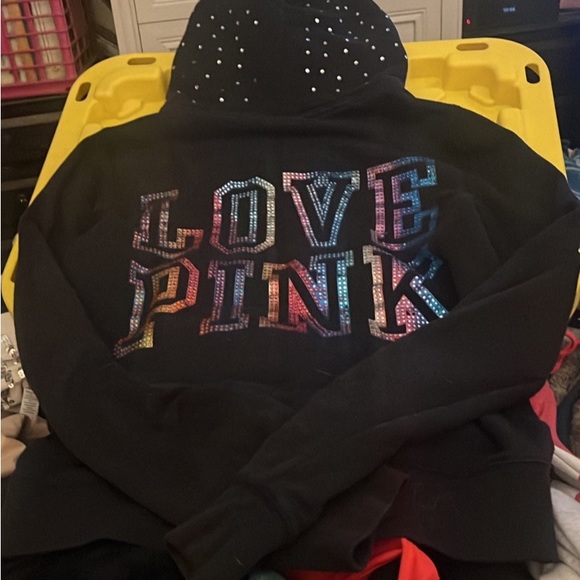Vs/pink EXTREMELY HTF, RARE large, black rain bow sequin zip up. - Picture 2 of 3